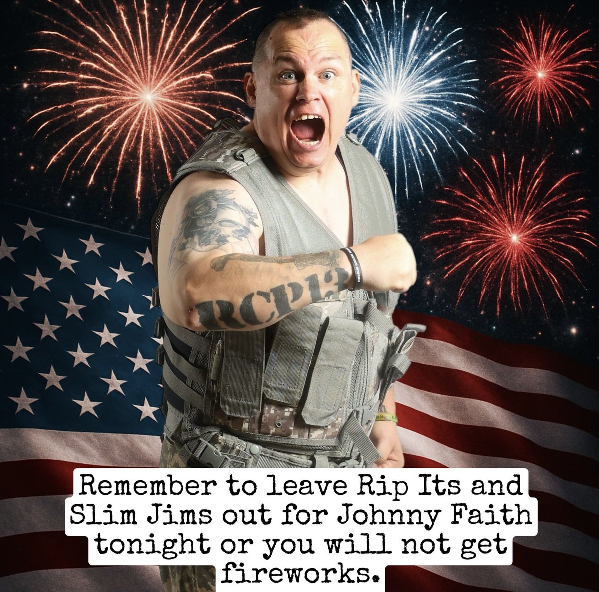 johnnyfaith704's tweet image. Tonight, remember to do your due diligence!
🫡 🇺🇸 🪖
#johnnyfaith #ripits #slimjims #fireworks #4thofjulyeve #4thofjuly #july4th #independenceday #independencedayeve #wrestler #soldier #veteran #patriot #happybirthdayamerica