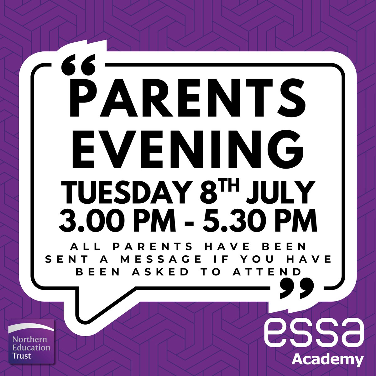📢 Parents Evening 📢 Tuesday 8th July 3.00pm - 5.30pm. All Parents that have been asked to attend have had a message with the link to book face to face appointments. On Monday once these appointments have been booked we will send out the link to all Parents.
