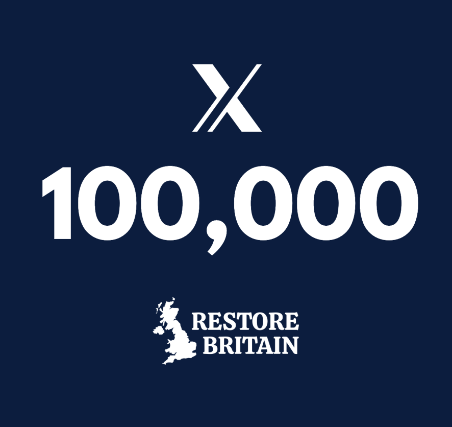 RestoreBritain's tweet photo. 100,000 followers in just a few days after Restore Britain's launch.

Incredible.

We must, and we will, Restore Britain. https://t.co/RfwWGrFT1N