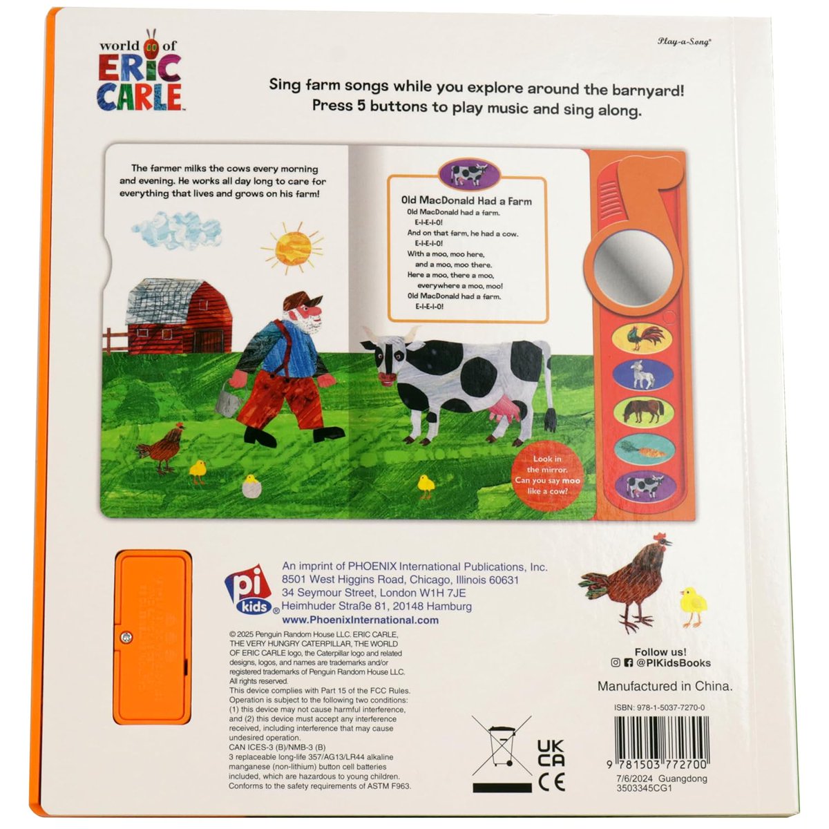 #PoetryTuesday Did you know…? We stock noisy books!
This World of Eric Carle Farm Songs board book also has a handy mirror to look in while you sing along with the farmyard rhymes, starting with Good Morning to You and ending with a round of EIEIO to Old MacDonald.