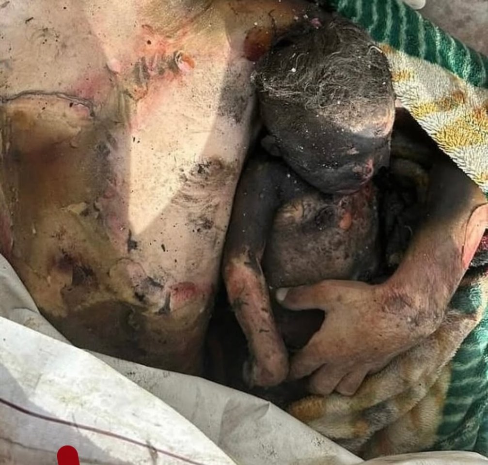 This broke me

A father, protecting his baby, pulled from the rubble. Two lives, slaughtered by a genocidal system of terrorism

Yet they don't want you to look at this

They want you to believe that people protesting this and throwing paint on a plane are the real threat