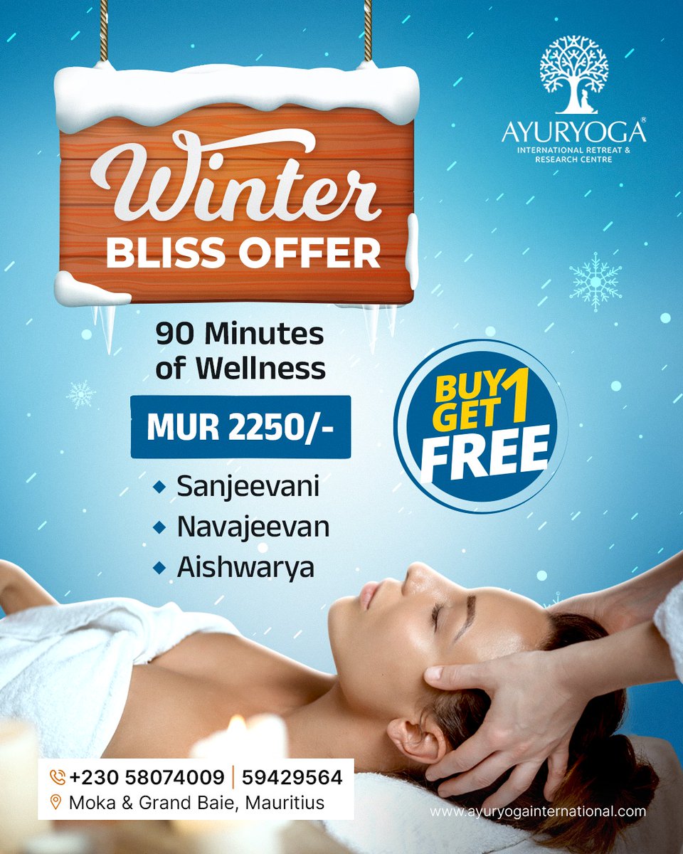 ayuryoga_mur's tweet photo. 𝐁𝐮𝐲 1, 𝐆𝐞𝐭 1 𝐅𝐑𝐄𝐄!
𝟗𝟎 𝐌𝐢𝐧 – 𝐌𝐔𝐑 𝟐𝟐𝟓𝟎
Choose: 
𝐒𝐚𝐧𝐣𝐞𝐞𝐯𝐚𝐧𝐢 
𝐍𝐚𝐯𝐚𝐣𝐞𝐞𝐯𝐚𝐧
𝐀𝐢𝐬𝐡𝐰𝐚𝐫𝐲𝐚 
𝐏𝐮𝐫𝐜𝐡𝐚𝐬𝐞 𝐰𝐢𝐭𝐡𝐢𝐧 𝐉𝐮𝐥𝐲 𝟑𝟏 𝐚𝐧𝐝 𝐮𝐬𝐞 𝐰𝐢𝐭𝐡𝐢𝐧 𝐀𝐮𝐠 𝟎𝟓, 𝟐𝟎𝟐𝟓
Moka: 𝟓𝟖𝟎𝟕𝟒𝟎𝟎𝟗 
Grand Baie: 𝟓𝟗𝟒𝟐𝟗𝟓𝟔𝟒 https://t.co/J73AAnpfpY