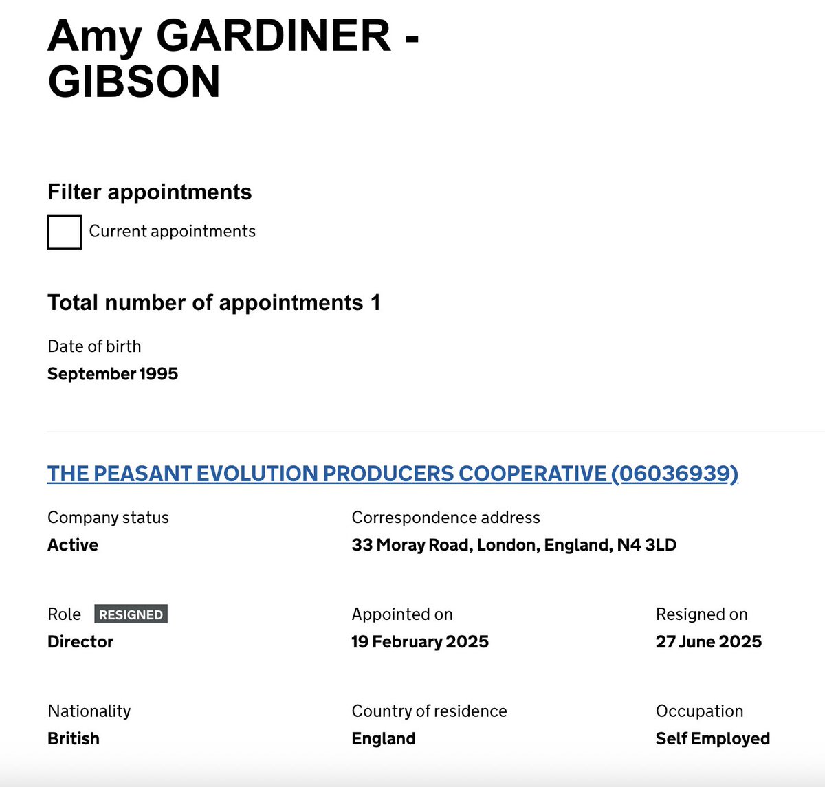 This is one of the unintentionally funniest things I've ever seen.

No fixed abode. But with a correspondence address at Companies House for "The Peasant Evolution Producers Cooperative".
