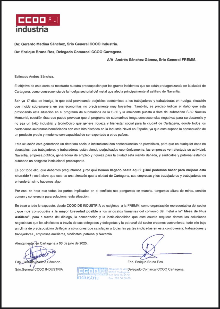 CCOOINDUSTRIARM's tweet image. #CCOODEINDUSTRIA exige a la patronal del #Metal @fremm_es a que se reabra la mesa del #PlusAstillero en los términos de la disposición adicional del Convenio.