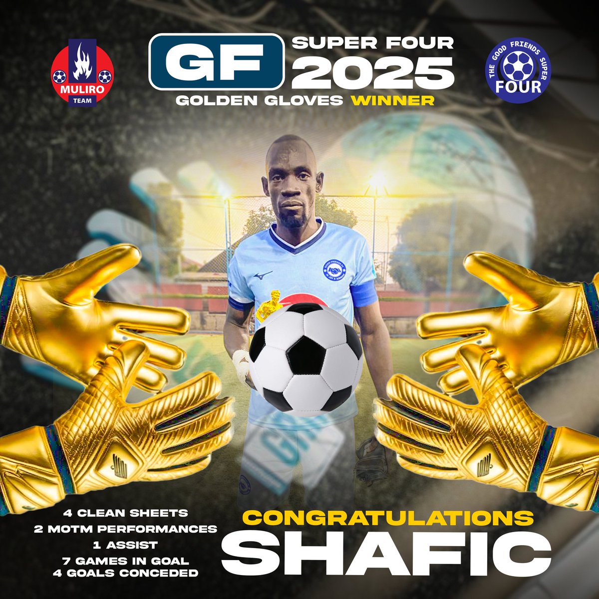 gfsuperfour's tweet photo. Here's the #GFSF2025 golden gloves winner โจ๏ธ Let's congratulate GF Muliro's goal keeper Shafic๐
#GFSFinal2025 https://t.co/i8PHeyI2P6