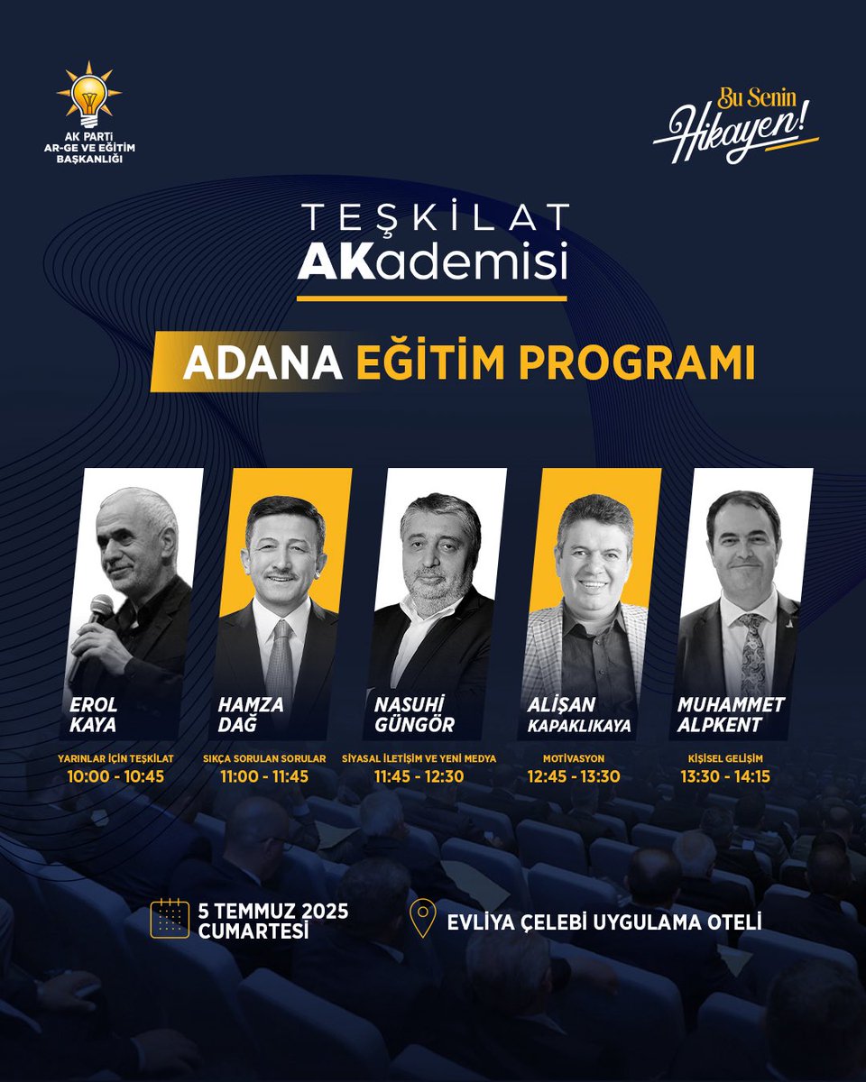 AR-GE ve Eğitim Başkanlığımız tarafından düzenlenecek olan “Teşkilat Akademisi Liderlik Okulu” eğitim programımız 5 Temmuz Cumartesi Günü Saat 09.30’da Evliya Çelebi Uygulama Oteli’nde gerçekleştirilecektir.

Tüm halkımız davetlidir.

<a href="/Akparti/">AK Parti</a> <a href="/RTErdogan/">Recep Tayyip Erdoğan</a> 
<a href="/abuyukgumus/">Ahmet Büyükgümüş</a>