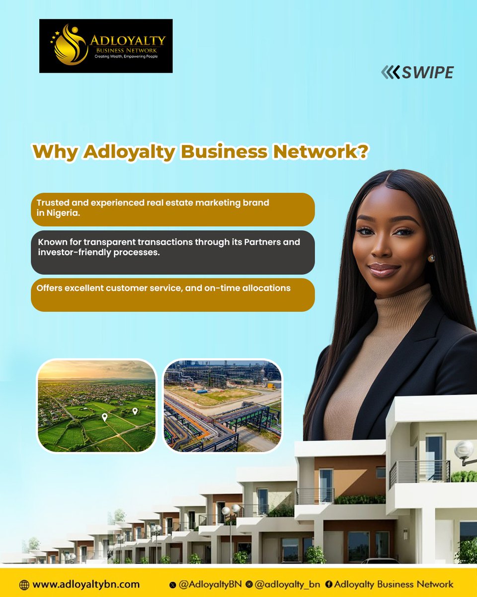 AdloyaltyBN's tweet photo. Why Adloyalty Business Network?

🔶Trusted and experienced real estate marketing brand in Nigeria.

🔶Known for transparent transactions through its Partners and investor-friendly processes.

🔶Offers excellent customer service, and on-time allocations through its Partners. https://t.co/oGrtAJ7cXj