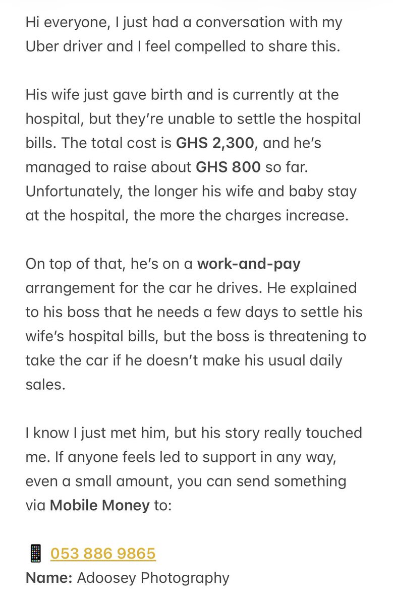 Kindly read this if you can, an uber driver I just met is in dire need of help🙏🏿❤️ 

Anything you can send to support can go a long way to help him