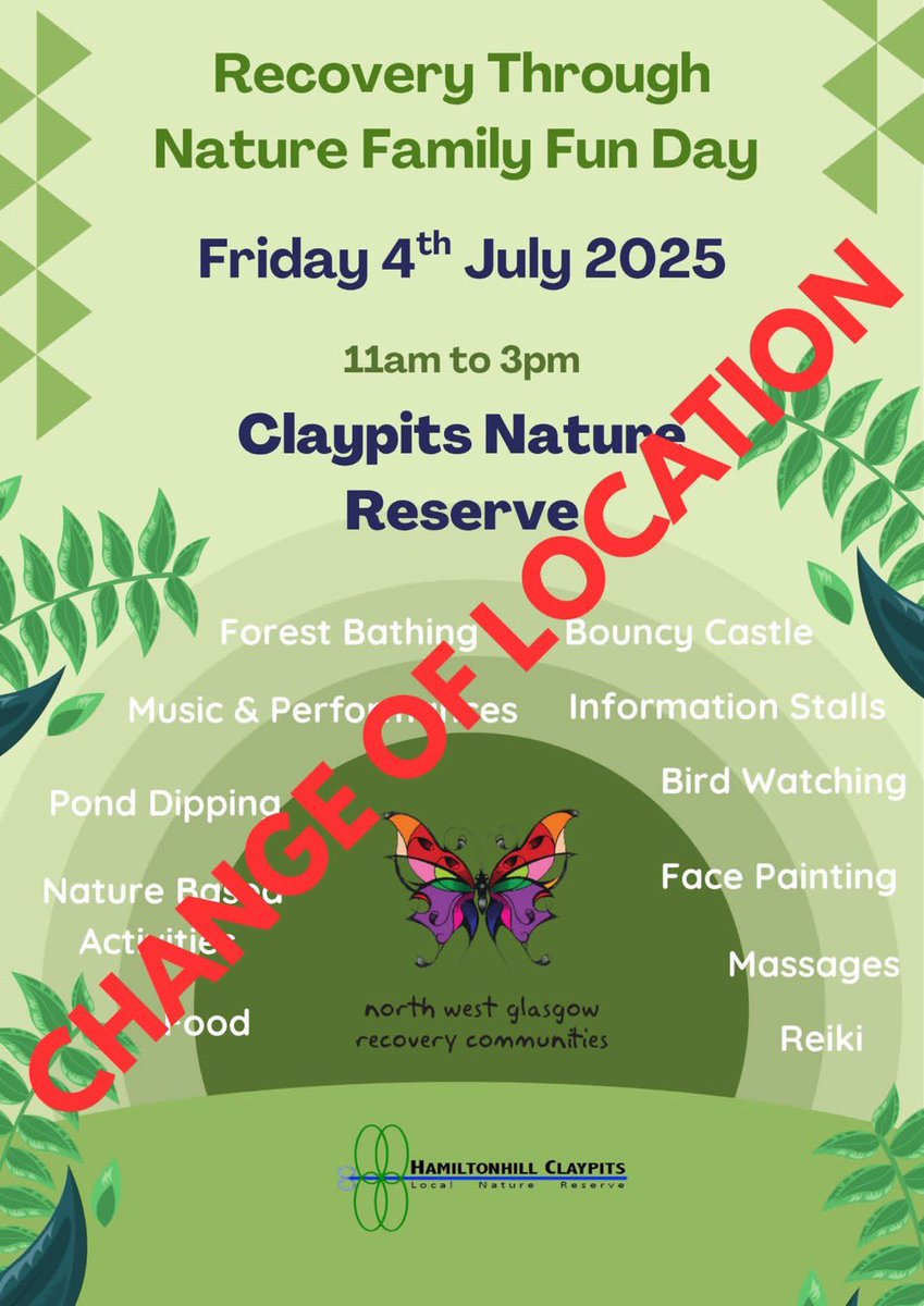 📢‼️ Due to weather forecast for tomorrow The Claypits Event will now be in the Possilpark Parish Church 124 Saracen St, Glasgow G22 5AP. ‼️📢 All fun still on! face painting, nature based activities, reiki, massage,  stalls, music, food,candy floss ,popcorn .
Please share !!!!!!