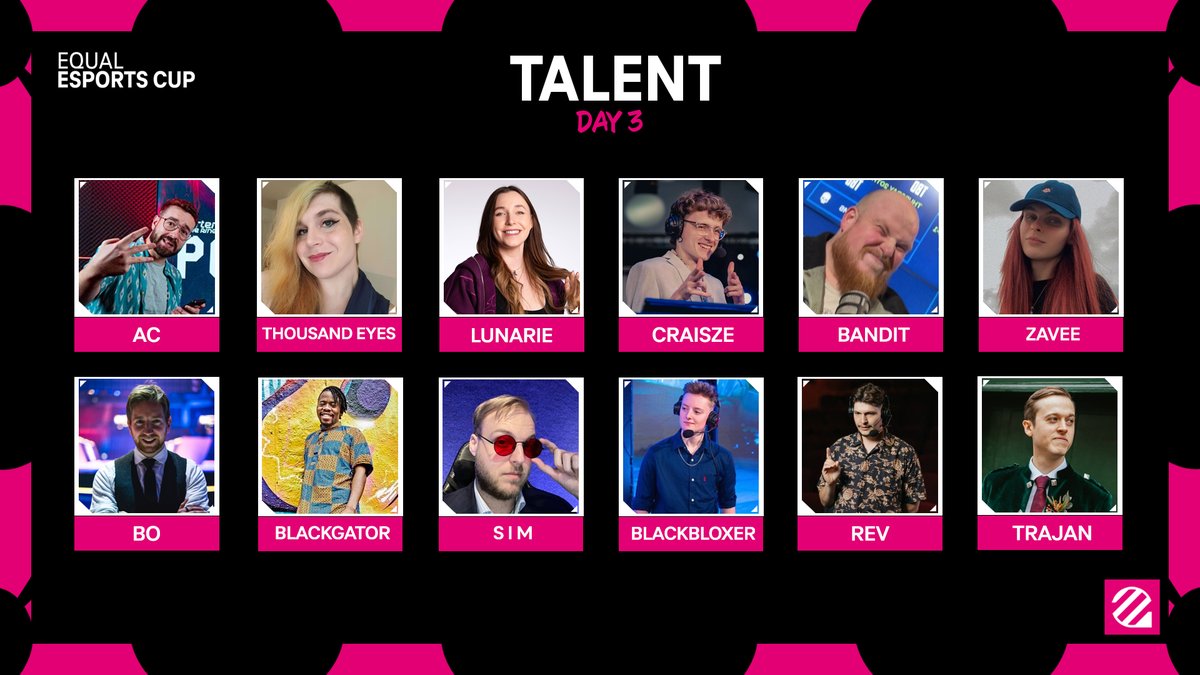 The EUniverse (@the_euniverse) on Twitter photo Talent for #EqualEsportsCup 2025 Day 3:-
- <a href="/o0AC0o/">AC 🗣️🔇</a>
- <a href="/1000EyesCasts/">Tessa 'Thousand Eyes' Steis</a>
- <a href="/Lunarie_ttv/">Lunarie</a>
- <a href="/craisze_/">cas!</a>
- <a href="/CasterBandit/">(hus)Bandit</a>
- <a href="/ZaveeLoL/">Luna 🌷</a>
- <a href="/BoScheermeijer/">Gentleman Bo</a>
- <a href="/Iamblackgstar/">Jay(he/him)🇿🇦</a>
- <a href="/S_I_M_Casts/">S I M</a>
- <a href="/BlackBloxer/">BlackBloxer</a>
- <a href="/TheRealRevion/">Antonis 'Rev' Stepchenko</a>
- <a href="/CJ_Trajan/">Trajan</a>
Producer: @IcefireideCasts
Stream: twitch.tv/euniverse_tv Talent for #EqualEsportsCup 2025 Day 3:-
- <a href="/o0AC0o/">AC 🗣️🔇</a>
- <a href="/1000EyesCasts/">Tessa 'Thousand Eyes' Steis</a>
- <a href="/Lunarie_ttv/">Lunarie</a>
- <a href="/craisze_/">cas!</a>
- <a href="/CasterBandit/">(hus)Bandit</a>
- <a href="/ZaveeLoL/">Luna 🌷</a>
- <a href="/BoScheermeijer/">Gentleman Bo</a>
- <a href="/Iamblackgstar/">Jay(he/him)🇿🇦</a>
- <a href="/S_I_M_Casts/">S I M</a>
- <a href="/BlackBloxer/">BlackBloxer</a>
- <a href="/TheRealRevion/">Antonis 'Rev' Stepchenko</a>
- <a href="/CJ_Trajan/">Trajan</a>
Producer: @IcefireideCasts
Stream: twitch.tv/euniverse_tv