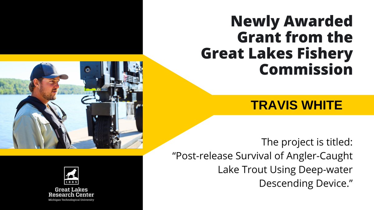 mtu_glrc's tweet image. Congratulations to GLRC's Travis White! The Great Lakes Fishery Commission (GLFC)—@LampreyControl—awarded his project titled, "Post-release Survival of Angler-Caught Lake Trout Using Deep-water Descending Device." 🎣 #deepwater #greatlakes #thegreatlakes #GreatLakesResearch