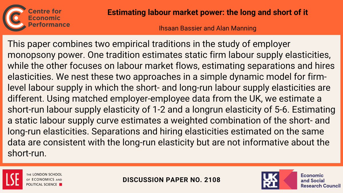 Estimating labour market power: the long and short of it

By: <a href="/ihsaanbassier/">Ihsaan</a> and <a href="/alanmanning4/">alan manning</a>

Read at: ow.ly/hgOt50WjCIC