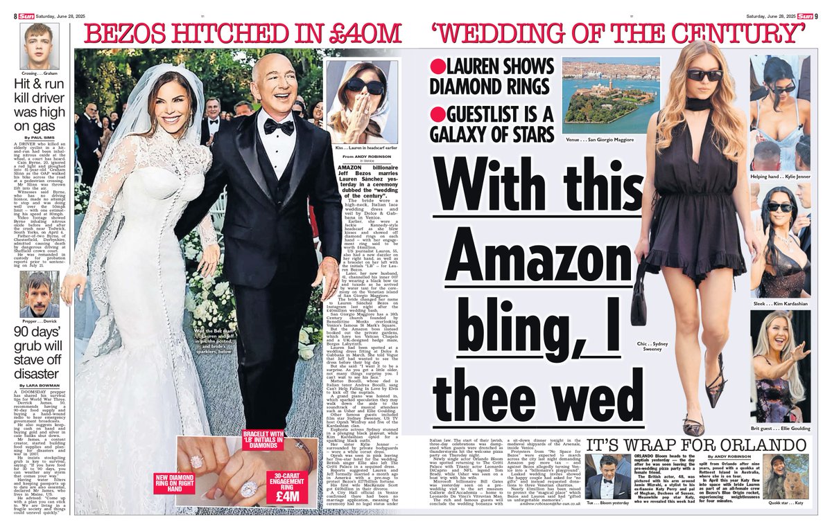 andyrobinson123's tweet photo. Amazon billionaire Jeff Bezos marries Lauren Sánchez in Venice. A-listers attended a welcome reception at the Madonna dell'Orto church before the island ceremony on San Giorgio Maggiore and a post-wedding pyjama party at the Venetian Arsenal. https://t.co/L9wqncf63o
