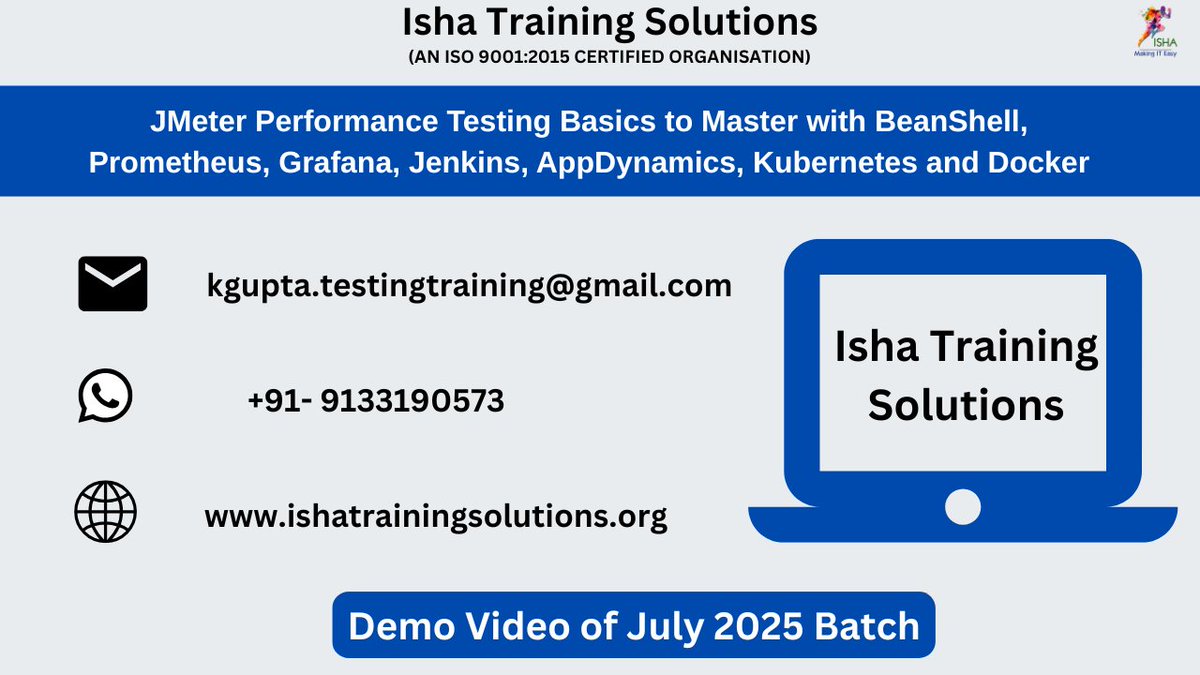 IshaKumargupta's tweet image. “JMeter Performance Testing Basics to Master”-Demo Video
youtu.be/xVhezzkyyMs
Enrollments are still in progress
Regular sessions will start from:3rd July @ 9 PM(IST)/3rd July @ 11:30 AM(EST)
Price: 8,900 INR / 109 USD
pls call/WhatsApp @ +91- 9133190573
#JMeter #ApacheJMeter
