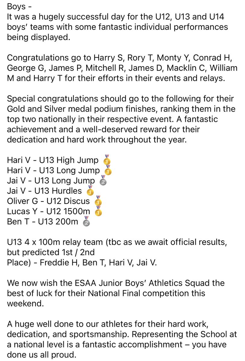 🏃 Report: National Prep Schools Athletics Championships – Wednesday 2nd July 2025 ⬇️

#BromsSport #BromsPrepSport #BromsAthletics #SchoolSport