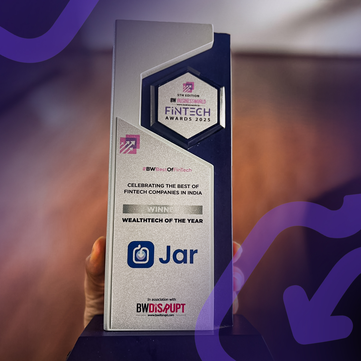 Jar (@jarapphq) on Twitter photo Honoured to be recognised as Wealthtech of the Year at the <a href="/BWBusinessworld/">BW Businessworld</a> Festival of Fintech 2025.
Here's to celebrating every milestone we’ve hit, and every dream we’re still chasing.
#WealthTech #FinancialFitness Honoured to be recognised as Wealthtech of the Year at the <a href="/BWBusinessworld/">BW Businessworld</a> Festival of Fintech 2025.
Here's to celebrating every milestone we’ve hit, and every dream we’re still chasing.
#WealthTech #FinancialFitness