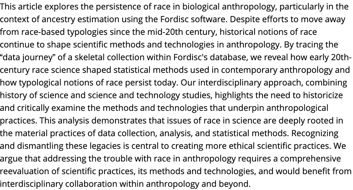AmAnthroJournal's tweet image. Check out our new #OpenAccess article, &quot;Old Bones in New Databases: Historical Insights Into Race, Statistics, and Ancestry Estimation in Anthropology,&quot; by Iris Clever and Lisette Jong.  #Anthropology #HistoryOfScience

anthrosource.onlinelibrary.wiley.com/doi/10.1111/am…