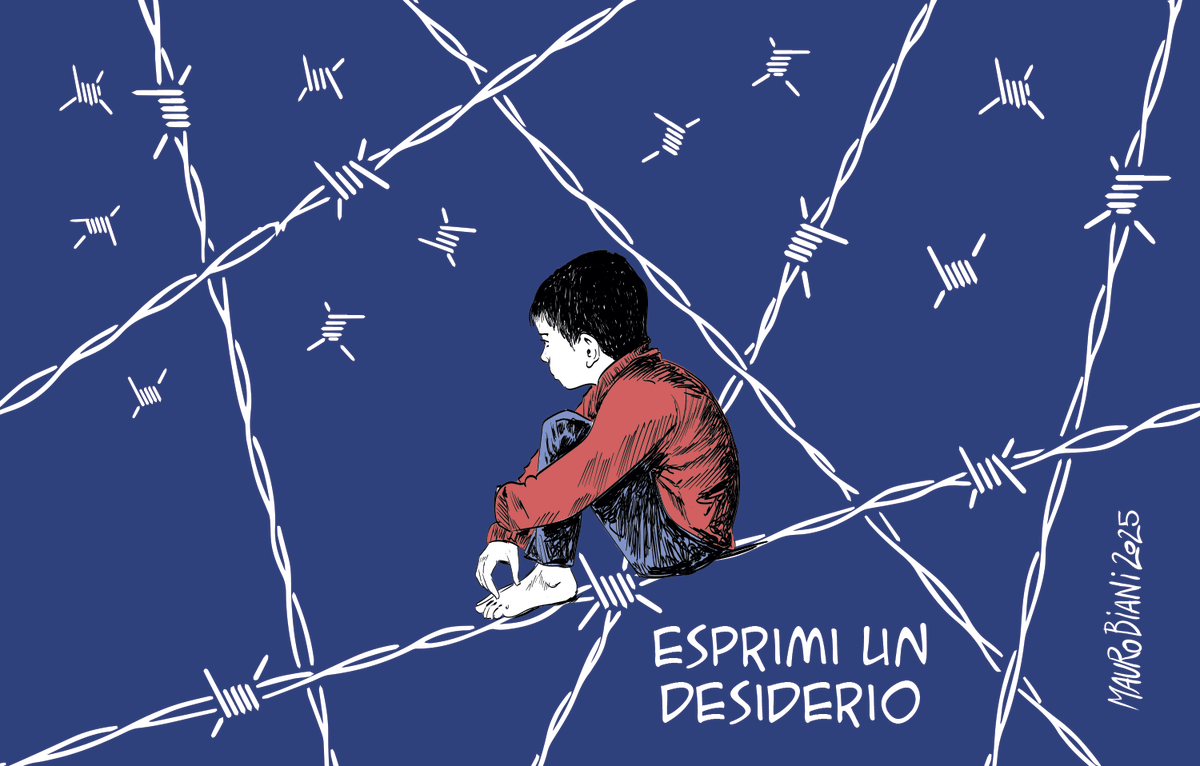maurobiani's tweet photo. #persone #guerra #bombe #migranti #muri #filospinato #stelle
Chi non sogna più. 
Oggi per @repubblica https://t.co/D7cKT9QZxT