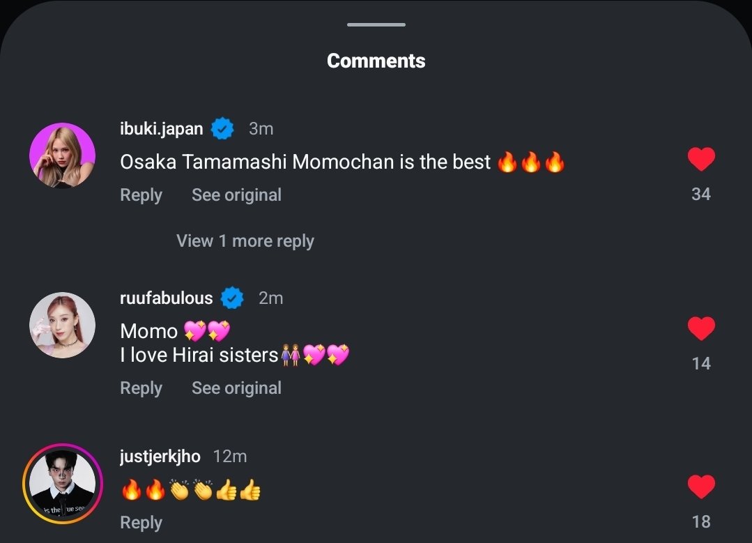 gyuwithu's tweet image. Ibuki, RUU and Dancer JHO (Momo dance teacher) commenting on Momo's ig update ✨️💚

#wswf3 #OsakaOjoGang