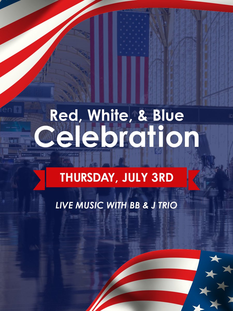 Reagan_Airport's tweet image. Celebrate Independence Day with smooth jazz and sunny vibes. 🎷Live music from the BB & J Trio. 🎁 Prize wheel giveaways: sunglasses, koozies, fans & more. Thursday, July 3rd, 12 pm - 2 pm
National Hall near Concourse D
