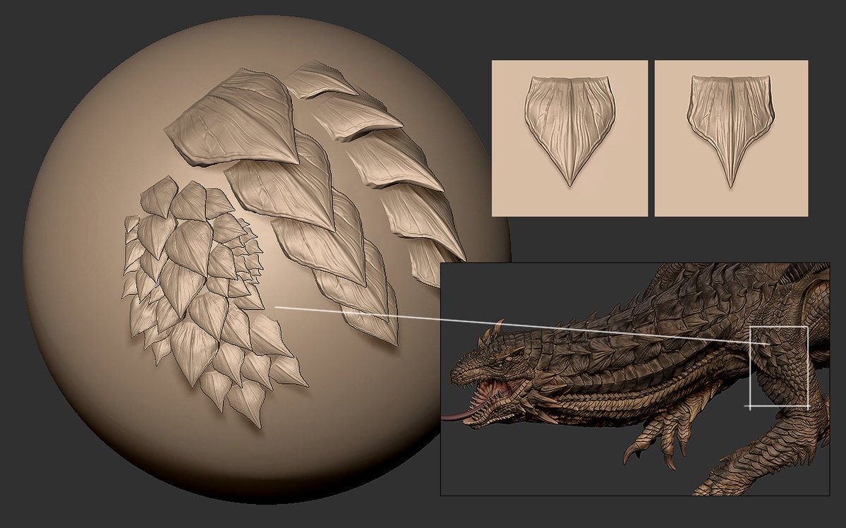 akakttt31's tweet photo. ColosoのZbrush講座特典の鱗alphaとchisel。結構便利！
月末の後編配信に合わせてもう何点か追加しようと思っているのでリクエストあればお気軽にドゾ〜。

#zbrush
