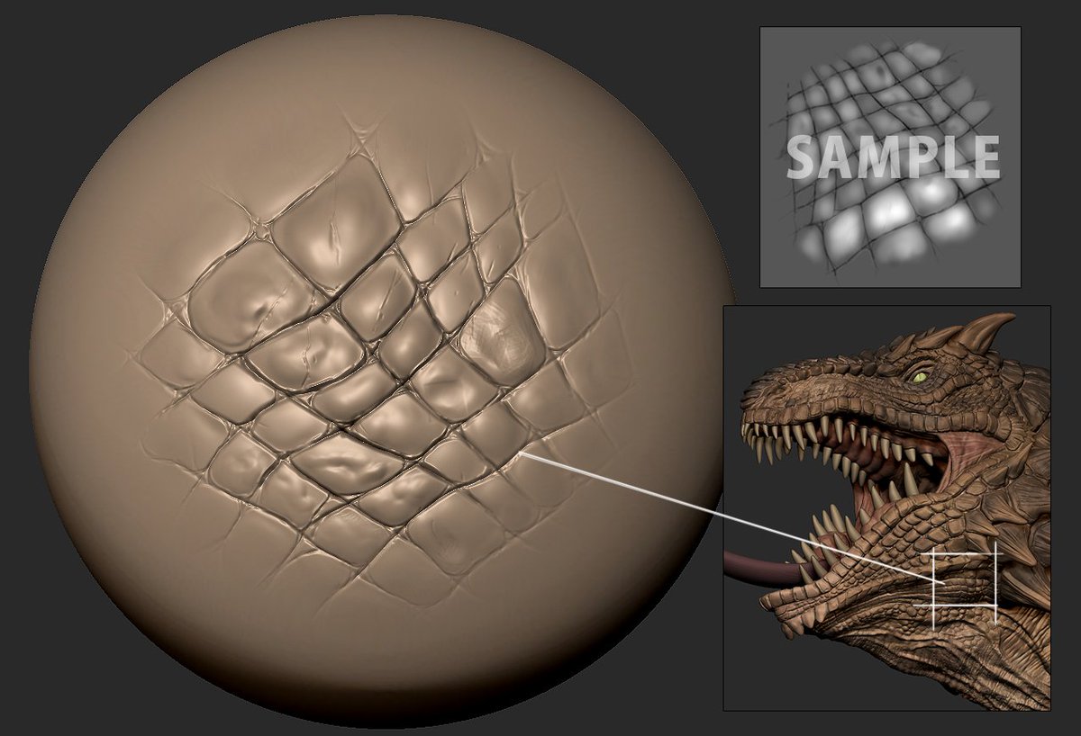 akakttt31's tweet photo. ColosoのZbrush講座特典の鱗alphaとchisel。結構便利！
月末の後編配信に合わせてもう何点か追加しようと思っているのでリクエストあればお気軽にドゾ〜。

#zbrush