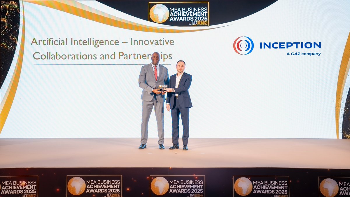 Inception_42's tweet photo. We’re honored that Inception’s partnership with @scale_AI , has been recognized at the MEA Business Achievement Awards 2025 for Innovative Collaborations in Artificial Intelligence.

#Inception #ScaleAI #MEA2025 #LeadershipInAI #AIWithPurpose https://t.co/IQzT9jjO1j