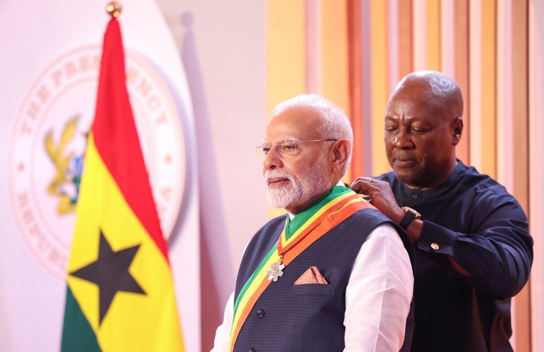 Indian PM conferred with ‘The Officer of the Order of the Star of Ghana’ by Govt of Ghana.