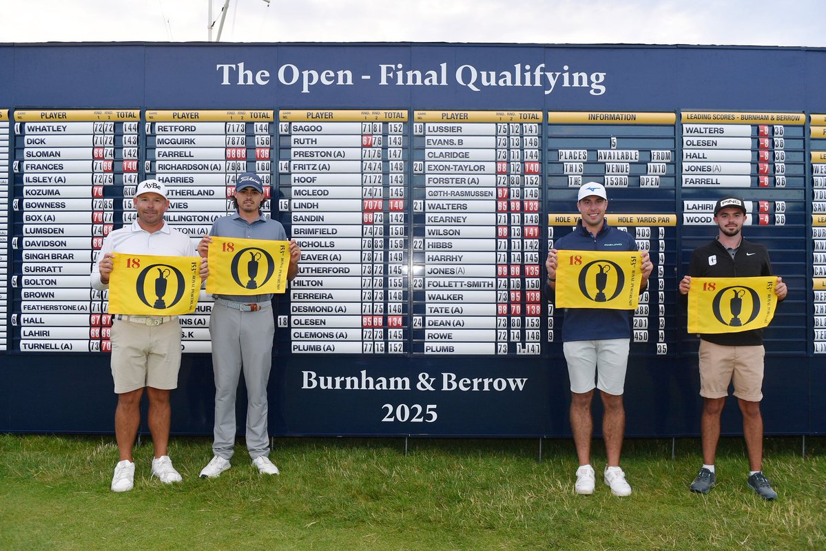 The 5 qualifiers who earnt their way into <a href="/TheOpen/">The Open</a> proudly displaying their 153rd Open flags on Tuesday evening. 

We wish them all the best in two weeks time at Royal Portrush.🙌

#TheOpen #BurnhamOnSea