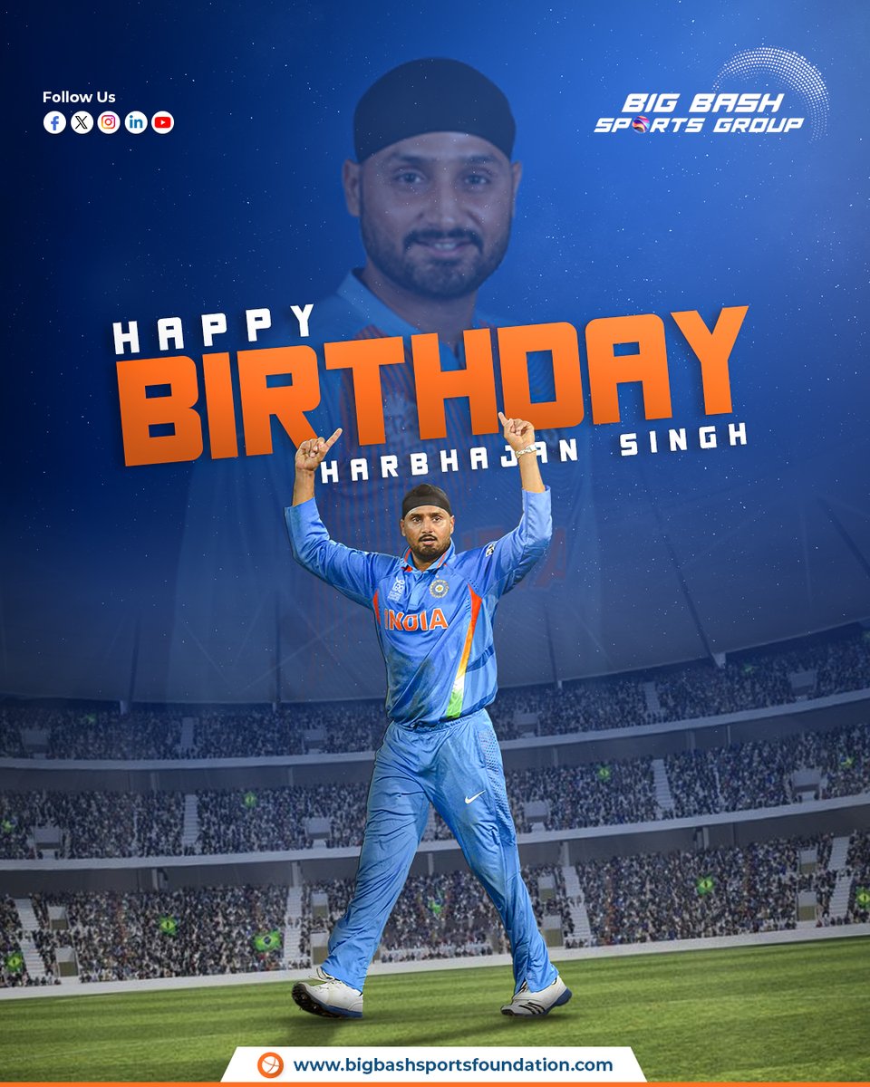 Happy Birthday to the Turbanator – Harbhajan Singh! 
Indian cricket ke asli legend, jinhone duniya bhar ke batsmen ko chakma diya.
Your passion and aggression on the field will always be iconic 💪🇮🇳
#harbhajansingh
#happybirthdaybhajji
#turbanator
#indiancricketlegend
#spinking