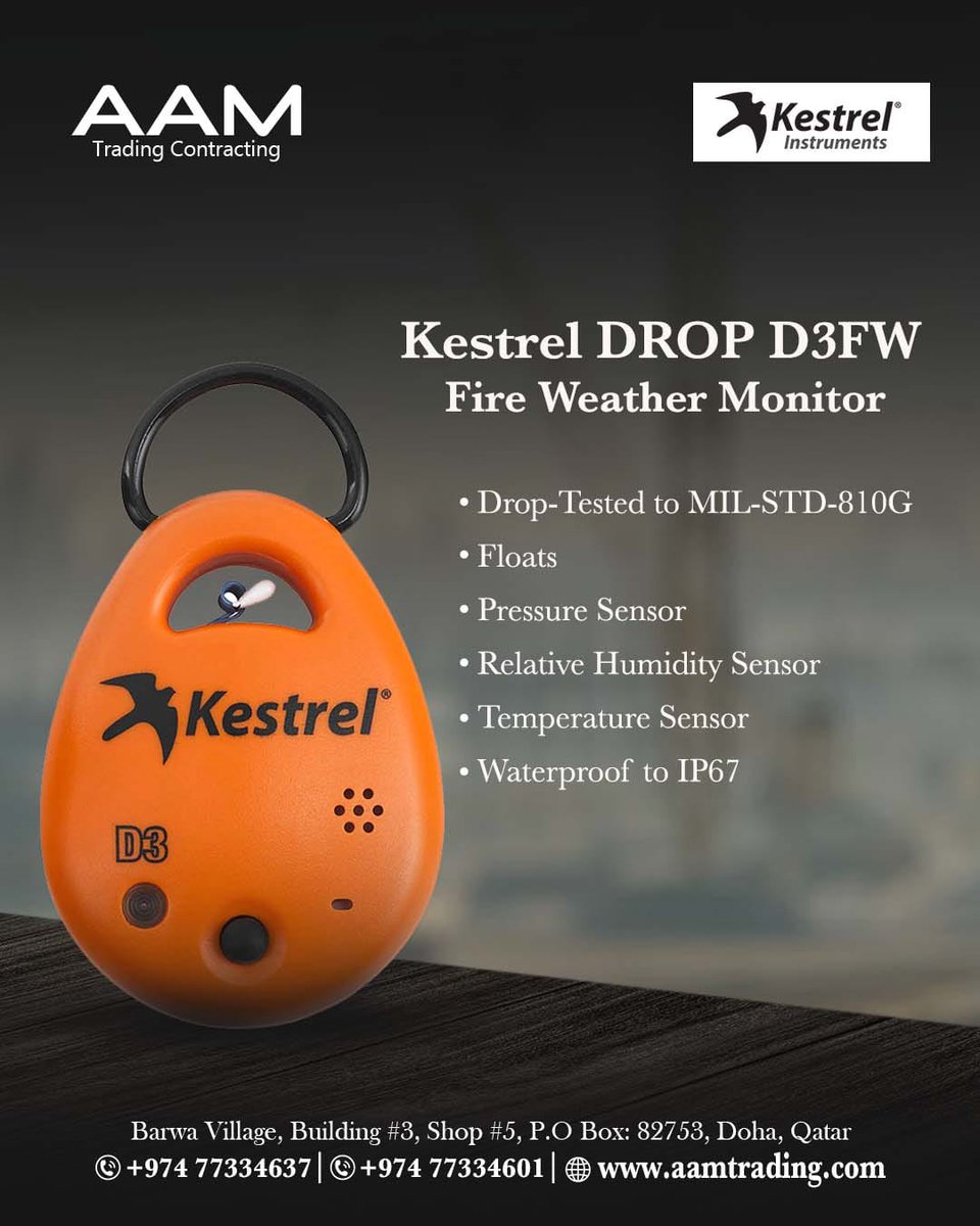 aam__trading's tweet image. Knowing your environmental conditions is key to staying compliant and preventing fires from getting out of control. But gathering reliable weather data during site visits can be tricky — that’s where Kestrel DROP data loggers step in.

#kestrel #AAMTrading #kestreldrop #qatar
