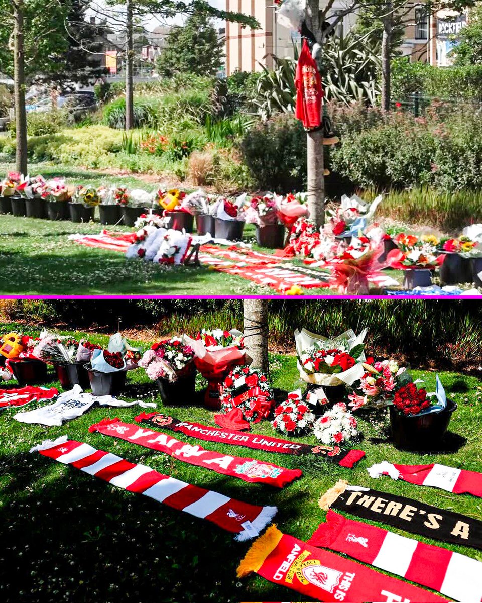 The_RedsIndo's tweet photo. karangan bunga mulai memadati kawasan anfield🥀 https://t.co/2YlJZgZR5N