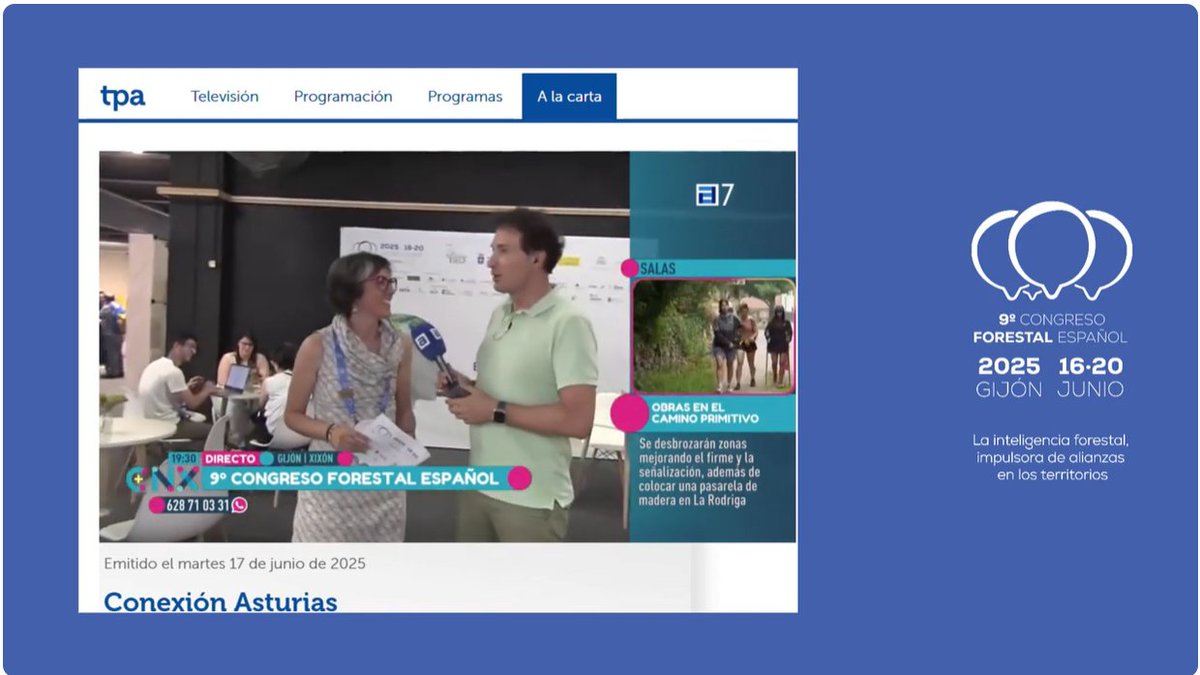 📹 #Fuimosnoticia.
El #9CFEenlosmedios:
Un equipo de 'Conexión Asturias' se pasó por el congreso la segunda jornada del #9CFE, y esto es lo que les contó <a href="/iruanopalencia/">Irene Ruano</a> sobre la finalidad de este congreso y de las personas que hacen #cienciaforestal.
▶️ youtu.be/_idIOg6xgOs