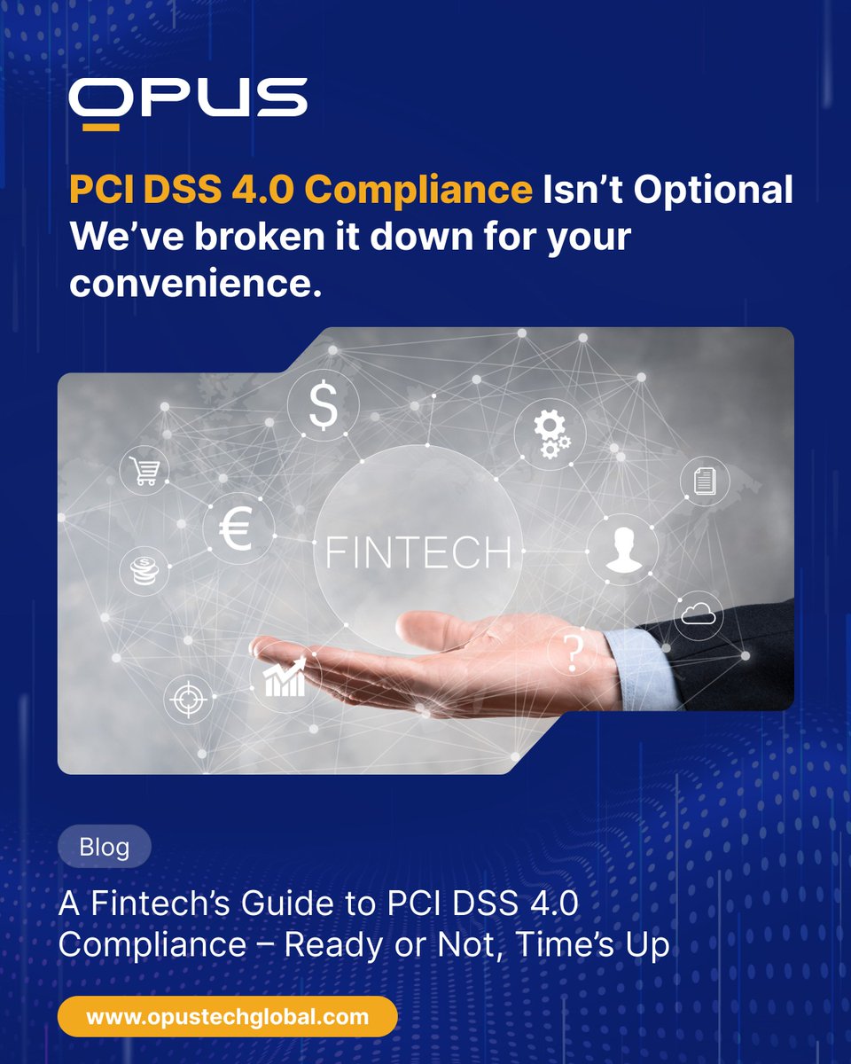 🚨 #PCIDSS 4.0 deadline has passed. Is your FI still catching up?

As new standards reshape compliance, swift adoption is paramount.

📘 Our blog lays out what’s changed &amp; how to act fast:
🔗 opustechglobal.com/a-fintechs-gui…

#FintechCompliance