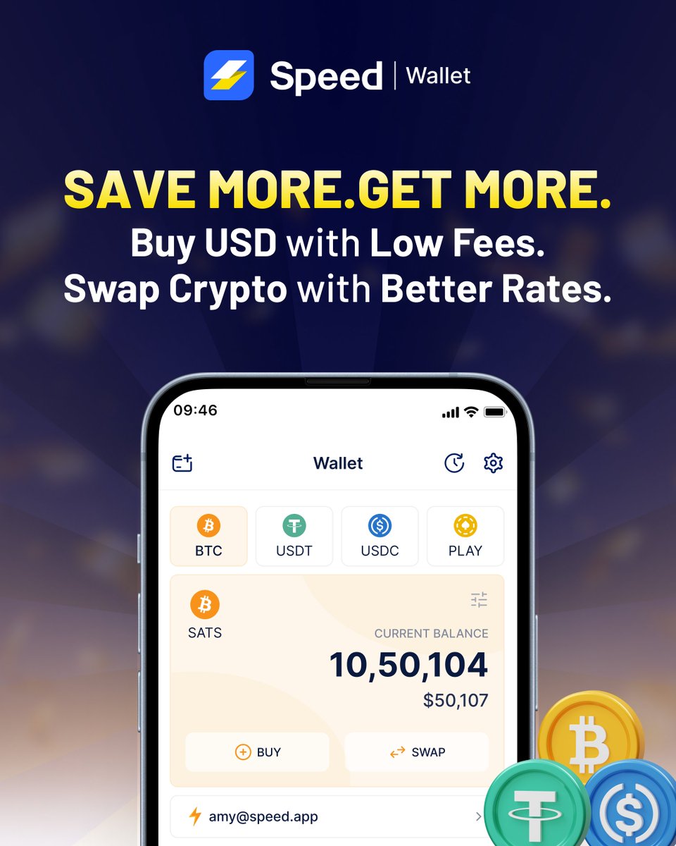Stop overpaying!🙅With Speed Wallet, you can buy USD directly using your debit or credit card &amp; pay significantly lower fees.

Plus, our improved swap rates mean you get more BTC, USDT, or USDC for your USD. Maximise your crypto gains with Speed Wallet! Download now: