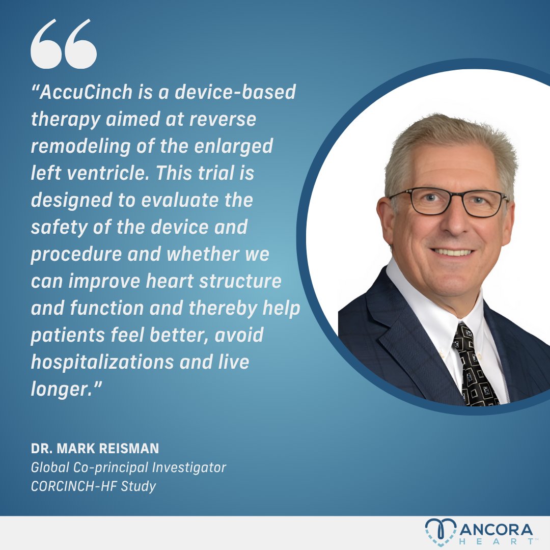 Last week, we announced we have reached the first enrollment milestone in our CORCINCH-HF #clinicaltrial for the #AccuCinch System in patients with #heartfailure. Our investigational device has been granted Breakthrough Device Designation by the U.S. FDA.

bit.ly/4lbUIyu