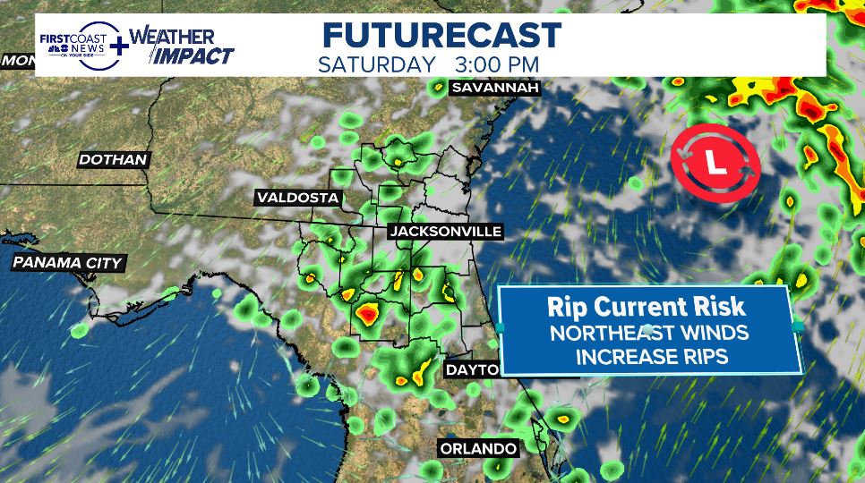 Some model looks for Friday &amp; Saturday. These are official forecasts, but show general patterns of timing of rain and general position of the low by Saturday. 

Some off and on showers Friday afternoon, looking better by late afternoon/evening. Let's watch Saturday's rip currents
