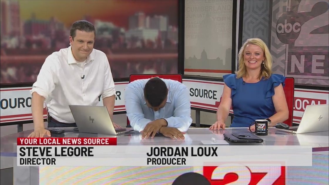 A chronological timeline of our on-screen meltdown this morning. The AC is broken in the studio. The thermostat said 80, but it felt so much hotter under the studio lights.  #27Daybreak