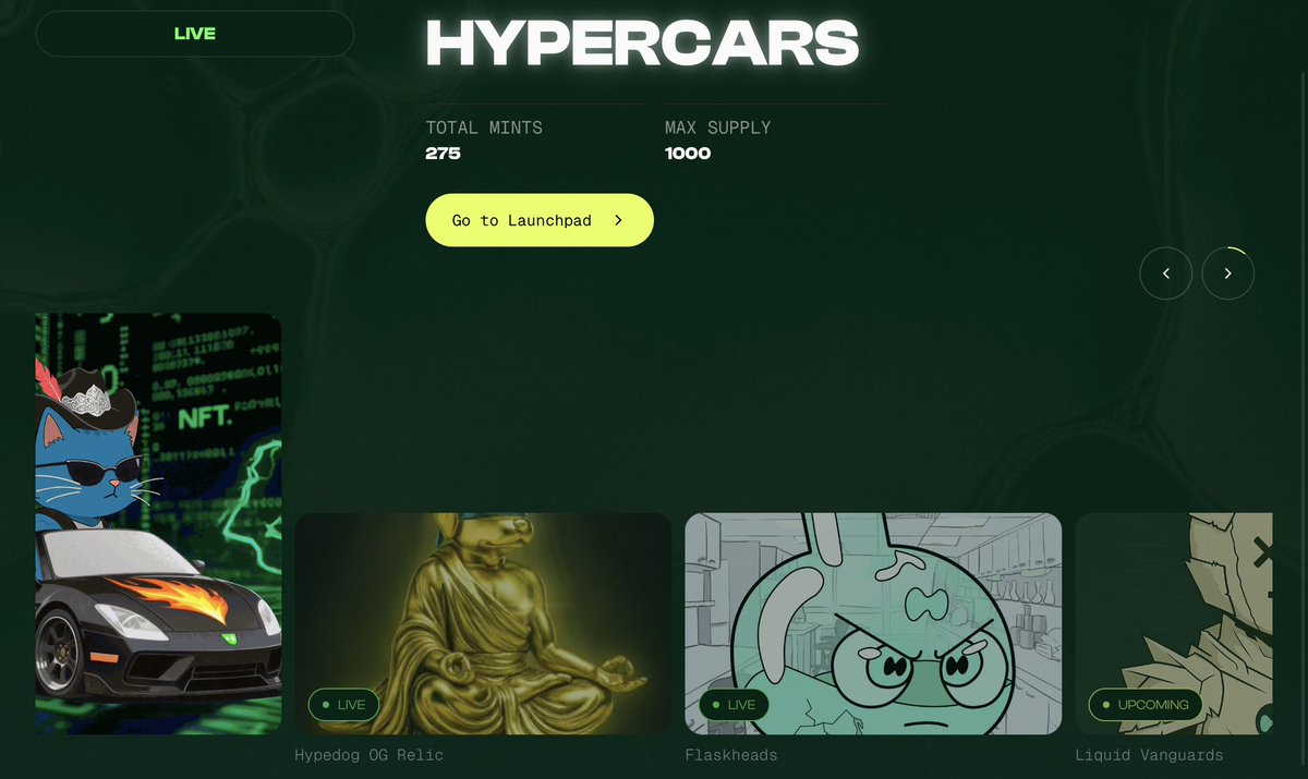 huk (@lowbuzzid) on Twitter photo 🧵 flash update Hyperliquid NFTs Launchpad <a href="/drip__trade/">Drip.Trade</a> today 💦
💦 mint live
1. flaskheads <a href="/le_flask/">The Flask</a>
max supply : 999
2. hypedog og relic @hypedoggg
max supply : 5.000
3. hypercars <a href="/HyperCarsEVM/">HyperCars</a>
max supply : 1.000
💦 Upcoming
1. liquid vanguards <a href="/HyperGuardians/">Hyper Guardians ⚔️</a> 🧵 flash update Hyperliquid NFTs Launchpad <a href="/drip__trade/">Drip.Trade</a> today 💦
💦 mint live
1. flaskheads <a href="/le_flask/">The Flask</a>
max supply : 999
2. hypedog og relic @hypedoggg
max supply : 5.000
3. hypercars <a href="/HyperCarsEVM/">HyperCars</a>
max supply : 1.000
💦 Upcoming
1. liquid vanguards <a href="/HyperGuardians/">Hyper Guardians ⚔️</a>