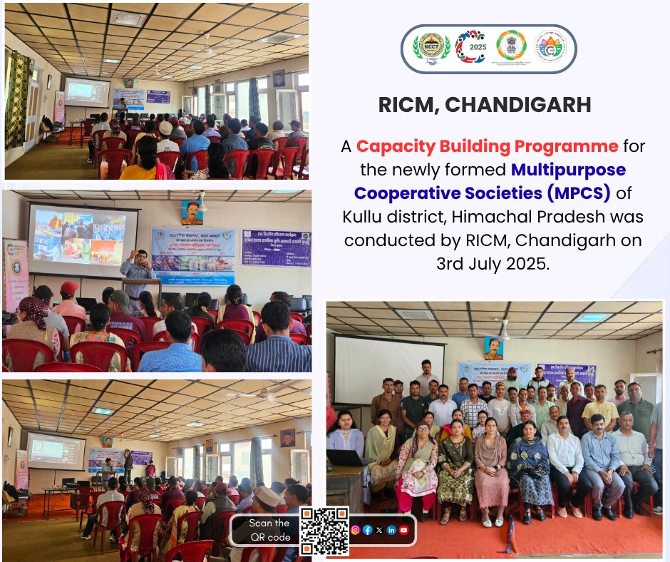 ricmchd's tweet photo. A Capacity Building Programme for the newly formed Multipurpose Cooperative Societies (MPCS) of Kullu district, Himachal Pradesh was conducted by RICM, Chandigarh on 3rd July 2025.
#capacitybuilding #CooperativeDevelopment
#MPCS #kulluhimachalpradesh #EmpoweringCooperatives https://t.co/WPeRaxQ0K3
