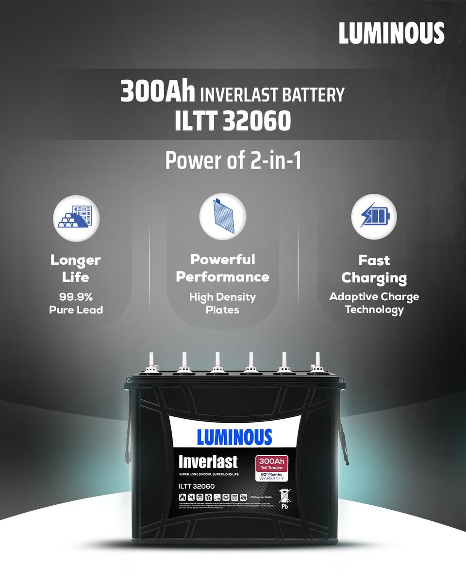 One battery. Double the power.

The Luminous ILTT 32060 with 300Ah capacity combines the power of two into one smart solution, delivering 2X performance, saving space, and redefining home power backup.
 
#Luminous #PowerBackUp #DoubleThePower #SpaceSaver