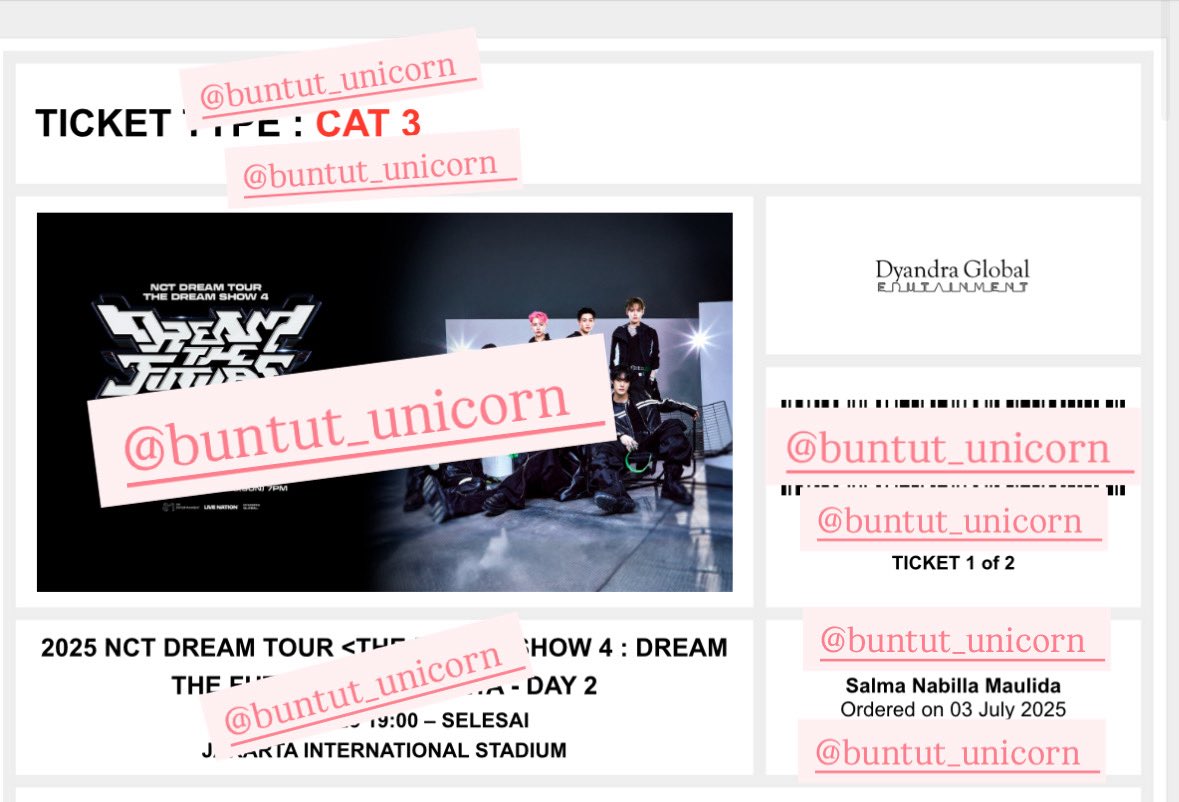 buntut_unicorn's tweet photo. WTS / WANT TO SELL

TDS 4 - Day 2
CAT 3
🎟️ 2 tix
💰 1,950k / tix

jual rugi krn udh dapet section yg aku mau. 

✅ bisa VC dan COD
✅ surat kuasa
✅ tuker whatsapp/sosmed
✅ cek linkedin sama kaya nama tiket
✅ testimoni ada di tl aku

tags; nct dream the dream show 4 jakarta wtb https://t.co/J7fQjUMzWL