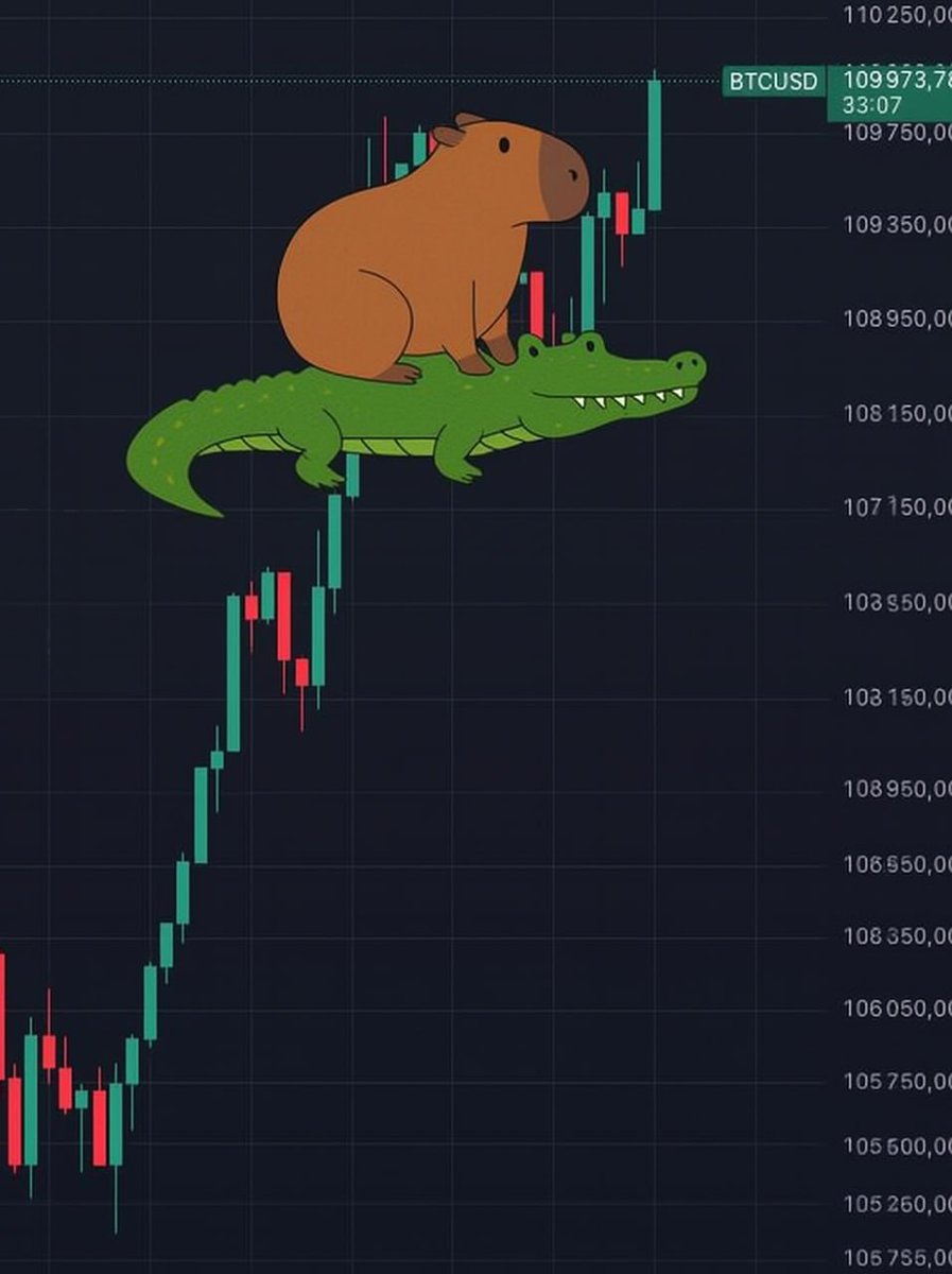 CapyCroc's tweet photo. 🧘‍♂️ Bitcoin hit $110,000?

The capybara isn’t surprised.
She knew. She chilled. She didn’t short 🐊🌿

Welcome to the CapyCroc era — where the market pumps, but the soul stays calm.

#Bitcoin #CapyCroc #BTC110K #CryptoChill #MemecoinVibes https://t.co/uuoxnAwnXv