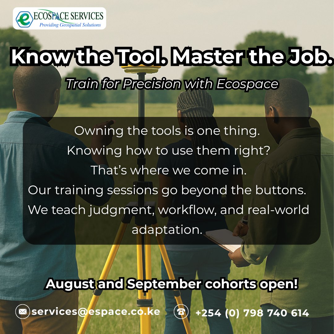 EcospaceLimited's tweet image. Survey tools ≠ Survey skills.

Learn the judgment behind the job.

🎯 Aug &amp;amp; Sept cohorts now open.

📧 services@espace.co.ke📞 0798 740614

#GeoTraining #ToolThursday #FieldReady #Ecospace