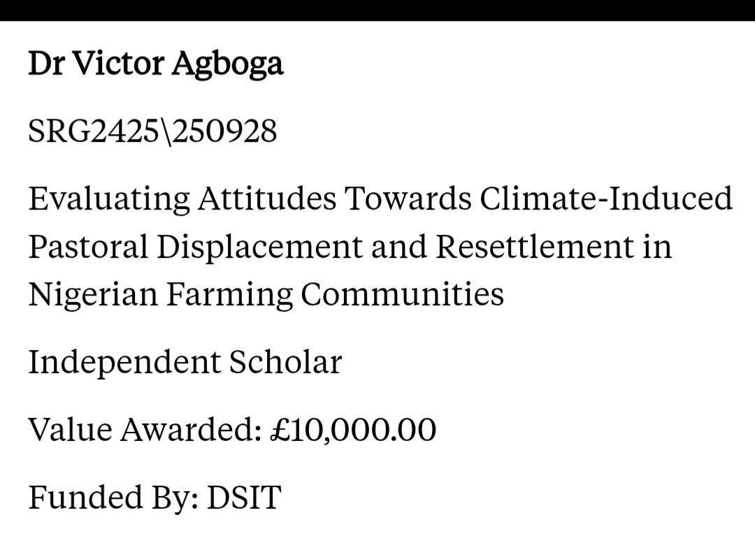 The relevance of this research cannot be overstated... Thanks for this  generous grant. All set for my randomised control trial (RCT) involving a documentary screening on climate displacement.