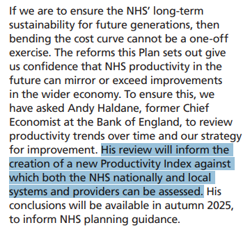 BenZaranko's tweet image. This is a good idea. If NHS spending plans are predicated on targets for productivity growth, there needs to be a high-quality, agreed upon measure of productivity that can be used to hold NHS providers to account. NHS England is ~7% of GDP, after all.
gov.uk/government/pub…