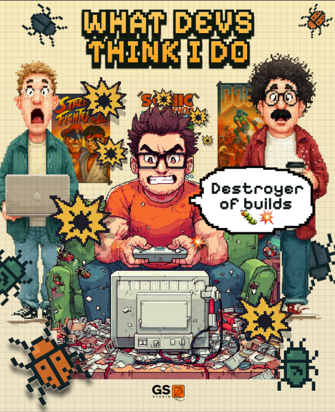 GameSpaceStudio's tweet image. QA isn’t just about “playing the game.”
It’s deep focus, systems thinking, and a LOT of bug reports. 🐞💻
To know more: shorturl.at/Za00r
👉 Tag your favorite QA wizard 👇
#gamedev  #QA #GameTesting #IndieDevs  #StudioLife #GSStudio