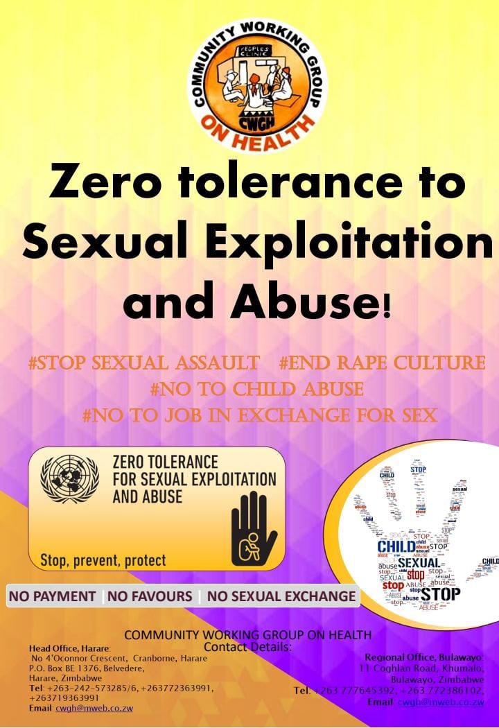 CWGH-Zimbabwe (@cwgh1) on Twitter photo #Safeguarding We prioritise the safety and wellbeing of all individuals involved in the work of CWGH, especially children, young people, women & vulnerable adults. #NoToSexualAbuse <a href="/MoHCCZim/">Ministry of HealthZW</a> <a href="/Itairusike/">Itai Josh Rusike</a> <a href="/CAID_Zimbabwe/">Christian Aid Zimbabwe</a> <a href="/amplifyfund/">AmplifyChange</a> #CommunitiesMatter <a href="/wlsazim/">Women and Law in Southern Africa - Zimbabwe</a> <a href="/centreforyouths/">Lunia Centre For Youths</a> #Safeguarding We prioritise the safety and wellbeing of all individuals involved in the work of CWGH, especially children, young people, women & vulnerable adults. #NoToSexualAbuse <a href="/MoHCCZim/">Ministry of HealthZW</a> <a href="/Itairusike/">Itai Josh Rusike</a> <a href="/CAID_Zimbabwe/">Christian Aid Zimbabwe</a> <a href="/amplifyfund/">AmplifyChange</a> #CommunitiesMatter <a href="/wlsazim/">Women and Law in Southern Africa - Zimbabwe</a> <a href="/centreforyouths/">Lunia Centre For Youths</a>