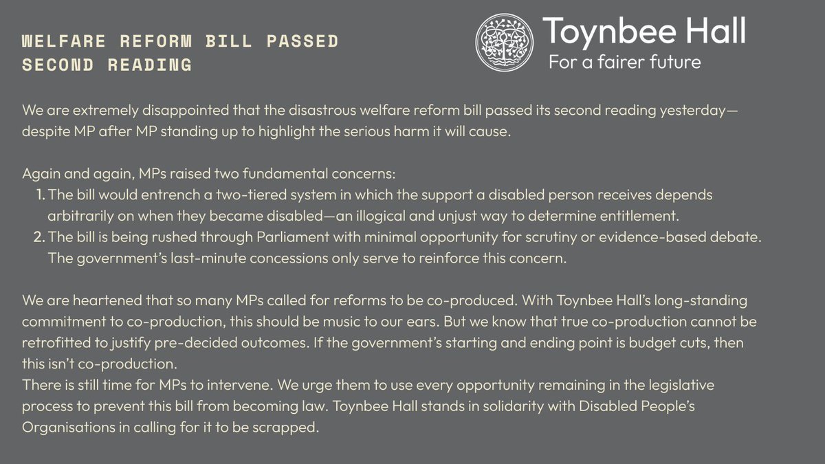A two-tiered system is not justice. We stand with disabled people to stop this harmful bill. There’s still time for MPs to do the right thing, scrap it now.

#DisabilityRights #WelfareReform #EndTwoTierSystem #CoProduction
