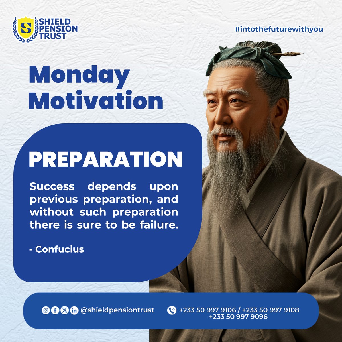 Shieldpensions's tweet photo. “Success depends upon previous preparation...” – Confucius
Financial freedom isn’t accidental, it’s intentional.
Plan. Prepare. Prosper. 💼✨
#MondayMotivation #ShieldPensionTrust #PensionTips #FinancialWisdom #IntoTheFutureWithYou https://t.co/FekY6uH9AQ